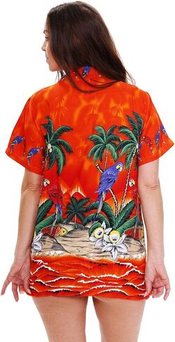 V.H.O. Funky Hawaiian Blouse Women Short-Sleeve Front-Pocket Surf Parrot Multiple Colors in Kuwait