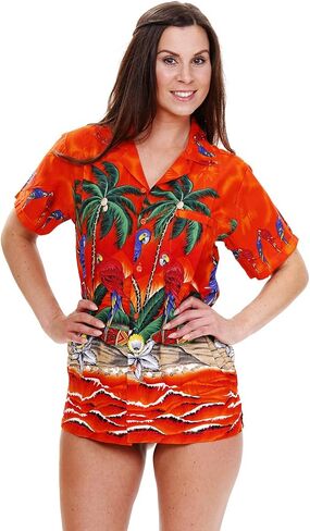 V.H.O. Funky Hawaiian Blouse Women Short-Sleeve Front-Pocket Surf Parrot Multiple Colors in Kuwait