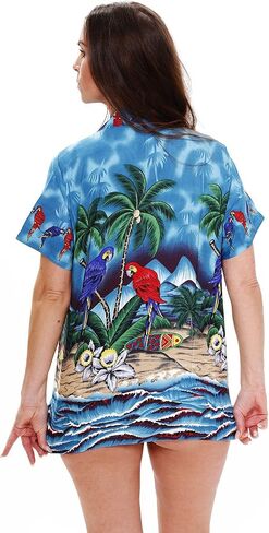 V.H.O. Funky Hawaiian Blouse Women Short-Sleeve Front-Pocket Surf Parrot Multiple Colors in Kuwait