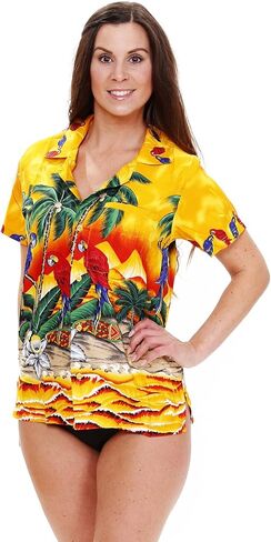 V.H.O. Funky Hawaiian Blouse Women Short-Sleeve Front-Pocket Surf Parrot Multiple Colors in Kuwait