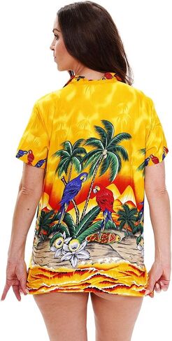 V.H.O. Funky Hawaiian Blouse Women Short-Sleeve Front-Pocket Surf Parrot Multiple Colors in Kuwait