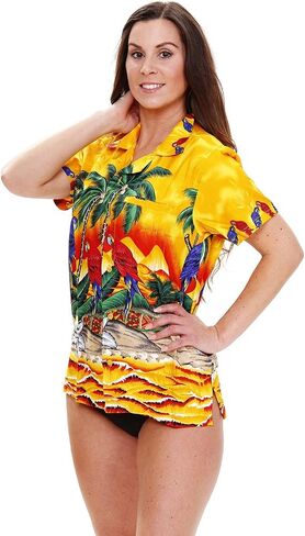 V.H.O. Funky Hawaiian Blouse Women Short-Sleeve Front-Pocket Surf Parrot Multiple Colors in Kuwait