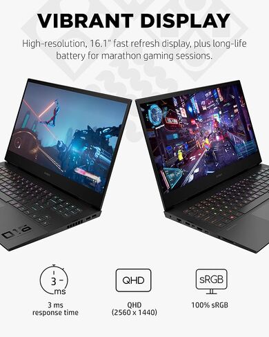 OMEN من HP Laptop 16، NVIDIA GeForce RTX 3070، الجيل الثاني عشر Intel Core i7-12700H، ذاكرة الوصول العشوائي 16 جيجابايت، 512 جيجابايت SSD، شاشة Quad HD IPS، Windows 11 Home، لوحة مفاتيح بإضاءة خلفية RGB، درجات حرارة محسنة (16-b1020nr، 2022) in Saudi Arabia