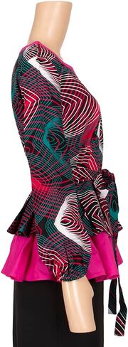 BAZINRICHE Women African Print Long Sleeves Top Shirt Dashiki V Collar Shirts Ankara Clothing with Belt in Kuwait