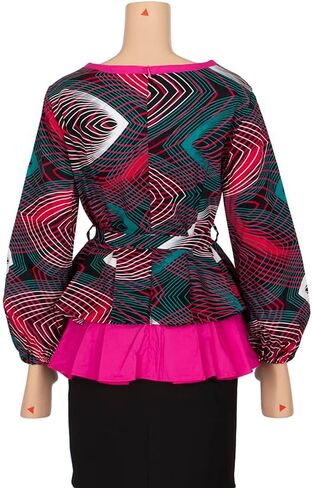 BAZINRICHE Women African Print Long Sleeves Top Shirt Dashiki V Collar Shirts Ankara Clothing with Belt in Kuwait