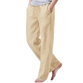 iWoo Mens Cotton Linen Drawstring Pants Elastic Waist Casual Jogger Yoga Pants