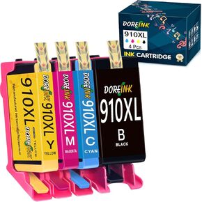 خرطوشة حبر DOREINK معاد تصنيعها 910 910XL بديلة لطابعة HP 910 910XL OfficeJet Pro 8025 8020 8035 8028 8022 8010 8015 8018 (أسود، سماوي، أرجواني، أصفر، 4 عبوات) in Kuwait