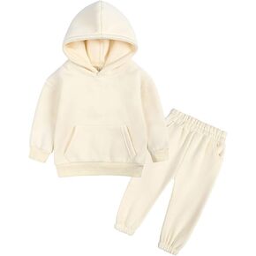 Toddler Boy Girls Sports Clothes Casual Hoodie Solid Warm Long Sleeves Hooded Sweartershirt Elastic (Beige, 4-5 Years) in Kuwait