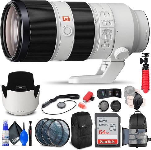 Sony FE 70-200mm f/2.8 GM OSS Lens (SEL70200GM) + Filter Kit + Backpack + 64GB Card + Card Reader + Flex Tripod + Memory Wallet + Lens Cap Keeper + Cleaning Kit + Hand Strap + More (Renewed) in Saudi Arabia