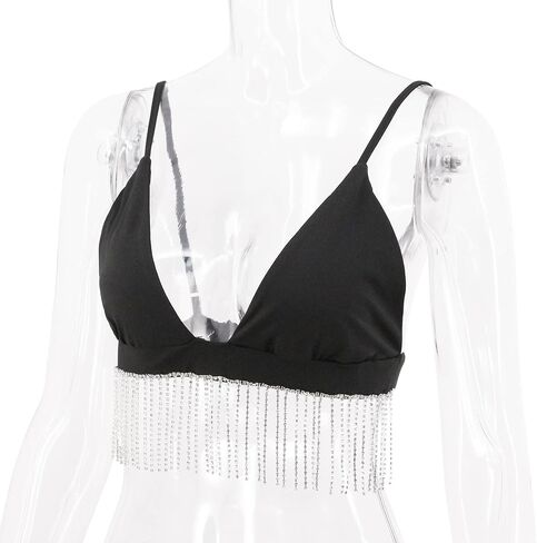 Naimo Women's Sequin Ruffle Crop Top Bralette Bra Rave Dance Tops in Saudi Arabia