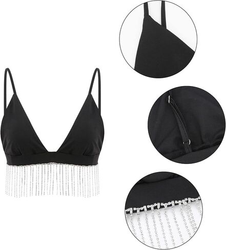 Naimo Women's Sequin Ruffle Crop Top Bralette Bra Rave Dance Tops in Saudi Arabia