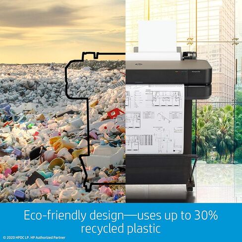 طابعة HP DesignJet T630 لاسلكية كبيرة الحجم - 24 بوصة، مزودة بوحدة تغذية تلقائية للورق، وصندوق وسائط وحامل (5HB09A) in Kuwait