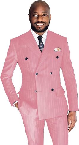 Pinstripe Suits for Men Double Breasted Suits Mens 2 Piece Slim Fit Prom Suits Blazer Pants Set Business Casual Blazer in Saudi Arabia