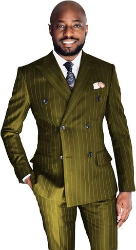 Pinstripe Suits for Men Double Breasted Suits Mens 2 Piece Slim Fit Prom Suits Blazer Pants Set Business Casual Blazer in Saudi Arabia