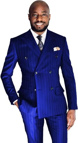 Pinstripe Suits for Men Double Breasted Suits Mens 2 Piece Slim Fit Prom Suits Blazer Pants Set Business Casual Blazer in Saudi Arabia