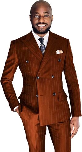 Pinstripe Suits for Men Double Breasted Suits Mens 2 Piece Slim Fit Prom Suits Blazer Pants Set Business Casual Blazer in Saudi Arabia