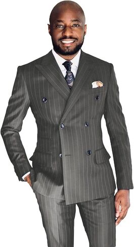 Pinstripe Suits for Men Double Breasted Suits Mens 2 Piece Slim Fit Prom Suits Blazer Pants Set Business Casual Blazer in Saudi Arabia