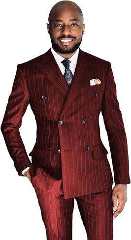 Pinstripe Suits for Men Double Breasted Suits Mens 2 Piece Slim Fit Prom Suits Blazer Pants Set Business Casual Blazer in Saudi Arabia