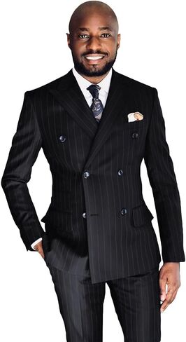 Pinstripe Suits for Men Double Breasted Suits Mens 2 Piece Slim Fit Prom Suits Blazer Pants Set Business Casual Blazer in Saudi Arabia