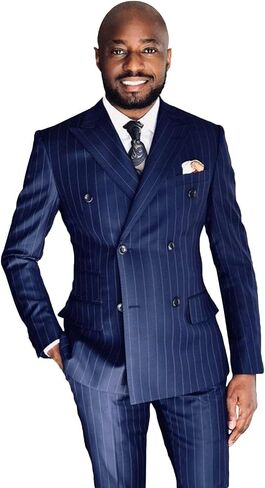 Pinstripe Suits for Men Double Breasted Suits Mens 2 Piece Slim Fit Prom Suits Blazer Pants Set Business Casual Blazer in Saudi Arabia