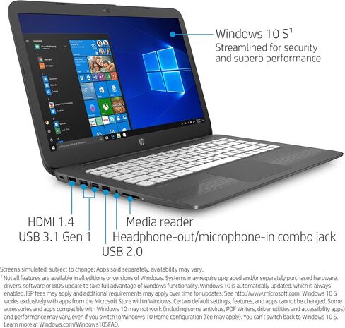 HP Stream 14-inch Laptop, Intel Celeron N4000 Processor, 4 GB RAM, 64 GB eMMC, Windows 10 S with Office 365 Personal for One Year (14-cb190nr, Gray) in Saudi Arabia