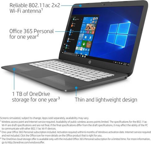 HP Stream 14-inch Laptop, Intel Celeron N4000 Processor, 4 GB RAM, 64 GB eMMC, Windows 10 S with Office 365 Personal for One Year (14-cb190nr, Gray) in Saudi Arabia