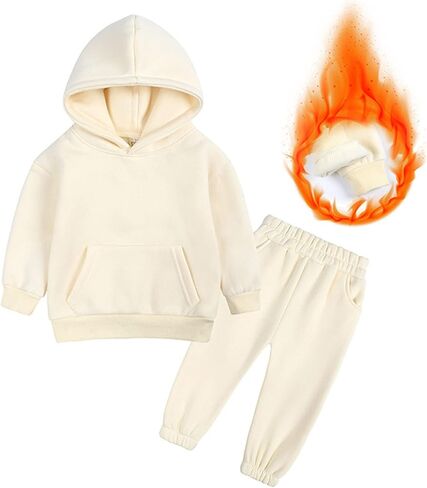 Toddler Boy Girls Sports Clothes Casual Hoodie Solid Warm Long Sleeves Hooded Sweartershirt Elastic (Beige, 4-5 Years) in Kuwait