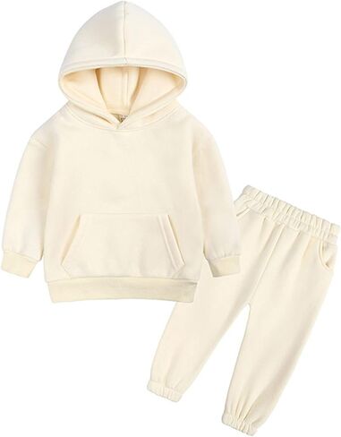 Toddler Boy Girls Sports Clothes Casual Hoodie Solid Warm Long Sleeves Hooded Sweartershirt Elastic (Beige, 4-5 Years) in Kuwait