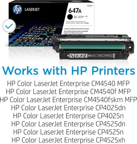 Original HP 647A Black Toner Cartridge | Works with HP Color LaserJet Enterprise CM4540 MFP, HP Color LaserJet Enterprise CP4025, CP4525 Series | CE260A in Saudi Arabia