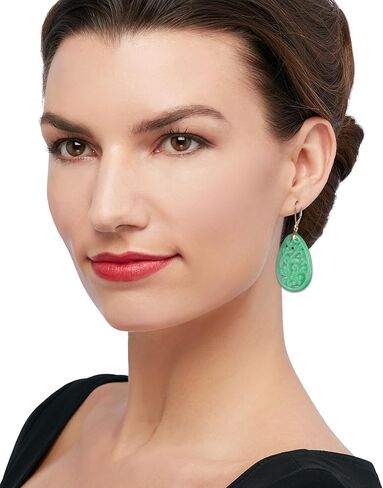 Ross-Simons Carved Jade Floral Drop Earrings in 14kt Yellow Gold in Kuwait