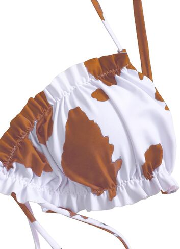 Remidoo Women's Cow Print Halter Frill Tirm Tie Side Triangle String Thong Bikini Set 2 Piece Swimsuit in Saudi Arabia