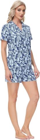 قميص نوم نسائي من INK+IVY بأكمام وياقة على شكل حرف V، ملابس نوم محبوكة ناعمة مع شورت متطابق in Kuwait