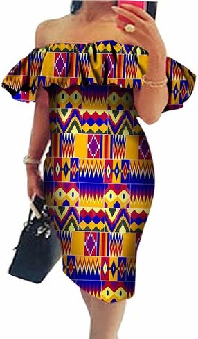 iooiooi Africa Dresses for Women Dashiki Off The Shoulder African Dress Bazin Plus Size Traditional African Clothing in Kuwait