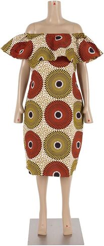 iooiooi Africa Dresses for Women Dashiki Off The Shoulder African Dress Bazin Plus Size Traditional African Clothing in Kuwait