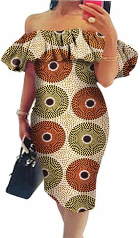 iooiooi Africa Dresses for Women Dashiki Off The Shoulder African Dress Bazin Plus Size Traditional African Clothing in Kuwait