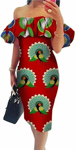 iooiooi Africa Dresses for Women Dashiki Off The Shoulder African Dress Bazin Plus Size Traditional African Clothing in Kuwait