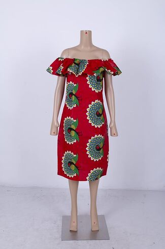 iooiooi Africa Dresses for Women Dashiki Off The Shoulder African Dress Bazin Plus Size Traditional African Clothing in Kuwait