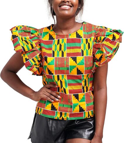 SHENBOLEN Women Kente Print Shirt African Tradition Top in Saudi Arabia