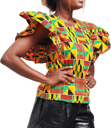 SHENBOLEN Women Kente Print Shirt African Tradition Top in Saudi Arabia