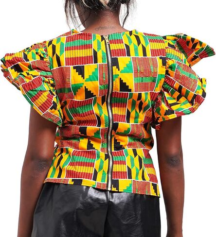SHENBOLEN Women Kente Print Shirt African Tradition Top in Saudi Arabia