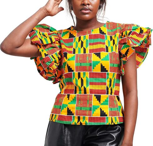 SHENBOLEN Women Kente Print Shirt African Tradition Top in Saudi Arabia