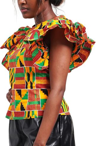 SHENBOLEN Women Kente Print Shirt African Tradition Top in Saudi Arabia