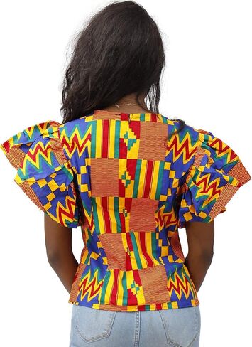 SHENBOLEN Women Kente Print Shirt African Tradition Top in Saudi Arabia