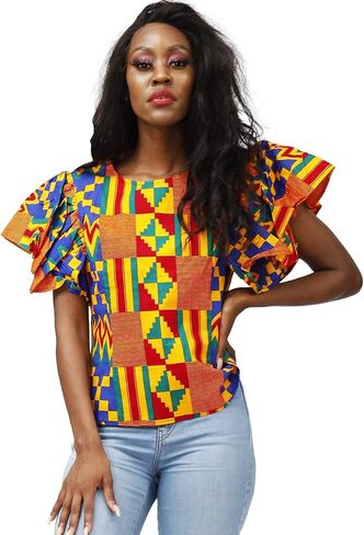 SHENBOLEN Women Kente Print Shirt African Tradition Top in Saudi Arabia