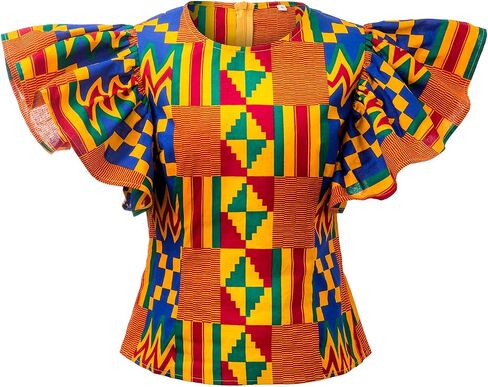SHENBOLEN Women Kente Print Shirt African Tradition Top in Saudi Arabia