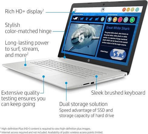 2020 جديد اتش بي 17-by3063st 17.3 بوصة HD + ديسبلاي نوتبوك، انتل i3-1005G1، ذاكرة 8 جيجا، وسيط تخزين ذو حالة ثابتة 128 جيجا + قرص صلب 1 تيرابايت، ويندوز 10، فضي in Saudi Arabia