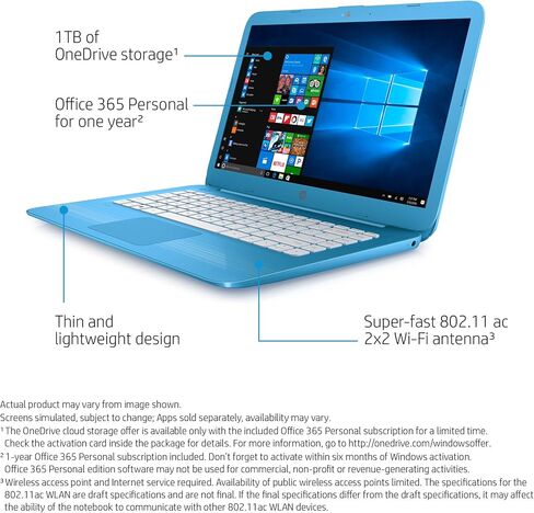 اتش بي ستريم لابتوب - 14 انش اتش دي، انتل سيليرون N3060، رام 4 جيجا، 32 جيجا اي ام ام سي، Office 365 Personal لسنة - 14-ax010nr in Saudi Arabia
