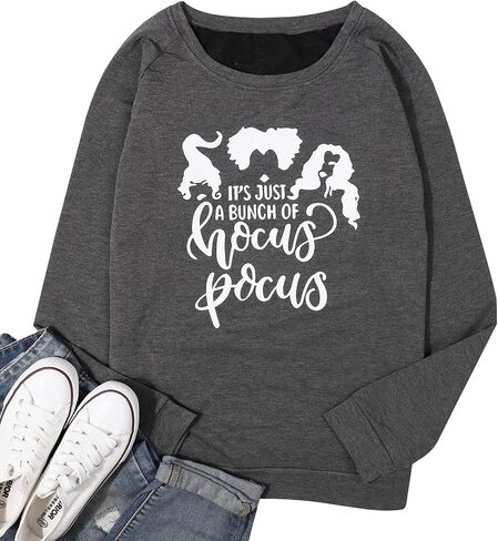Hocus Pocus Sweatshirt For Women Halloween Sweatshirt Funny Sanderson Sisters Long Sleeve Pullovers Sweatshirts Tee Tops in Kuwait