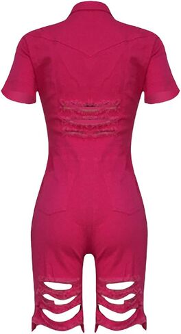 ECDAHICC Women’s Sexy Short Sleeve Night Club Denim Jumpsuits Rompers Mini Shorts One Piece Stretchy Rompers with Pocket in Kuwait