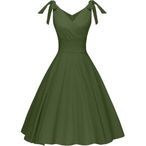 فستان كوكتيل من DressesTown للسيدات من الخمسينيات برقبة على شكل حرف V وقابل للتعديل على شكل فيونكة